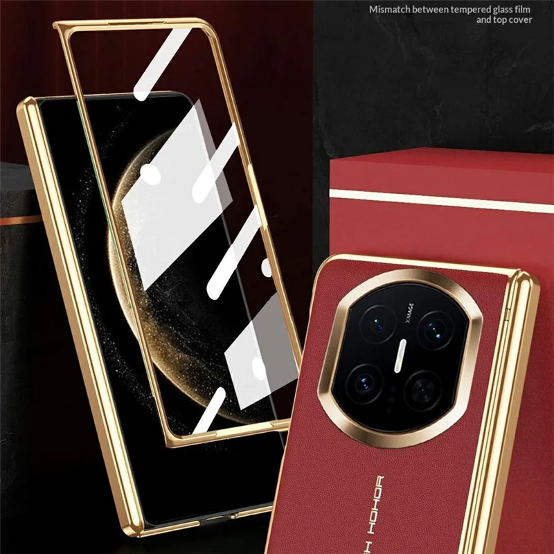 Étui pour Huawei Mate X7 en cuir PU + revêtement électrodéposé PC avec film de protection d'écran en verre trempé - Rouge