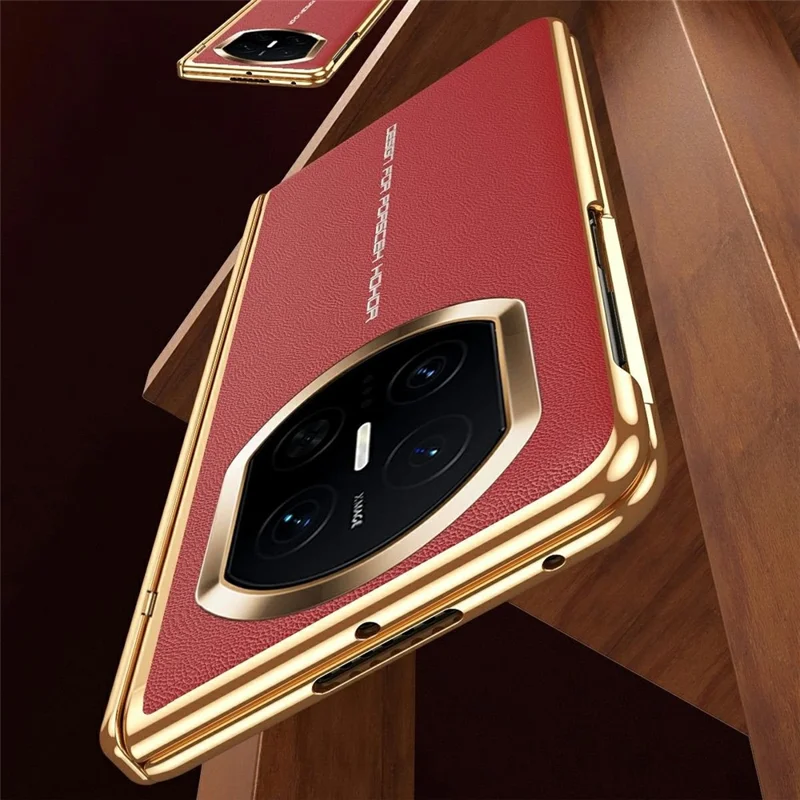 Étui pour Huawei Mate X7 en cuir PU + revêtement électrodéposé PC avec film de protection d'écran en verre trempé - Rouge