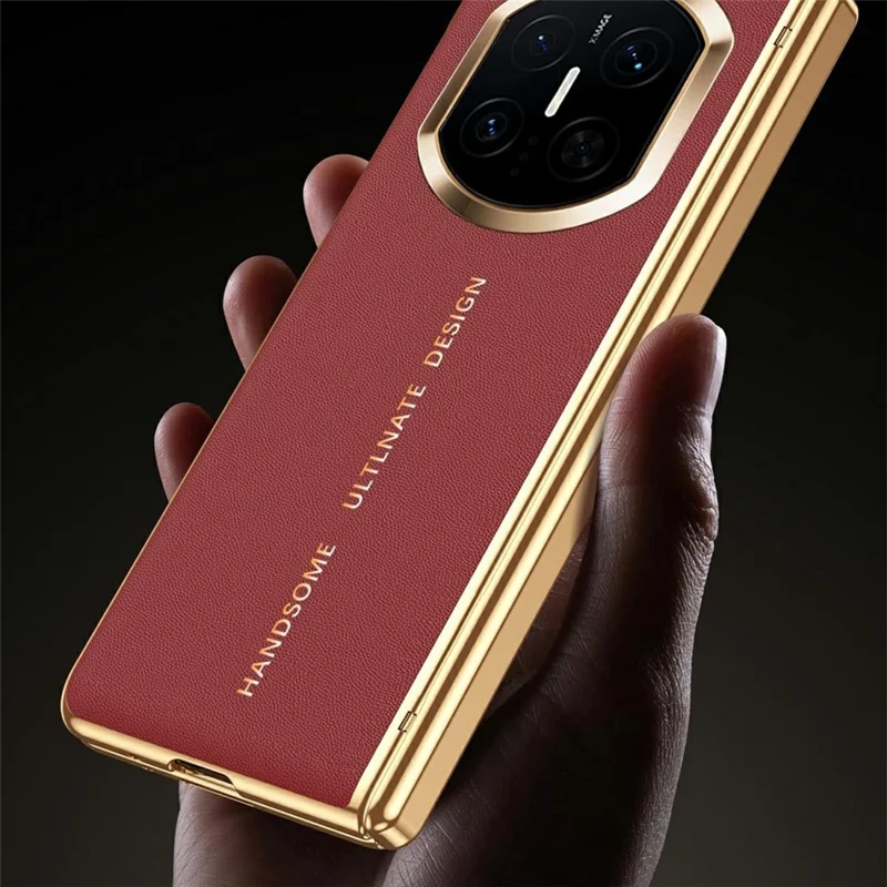 Étui pour Huawei Mate X7 en cuir PU + revêtement électrodéposé PC avec film de protection d'écran en verre trempé - Rouge