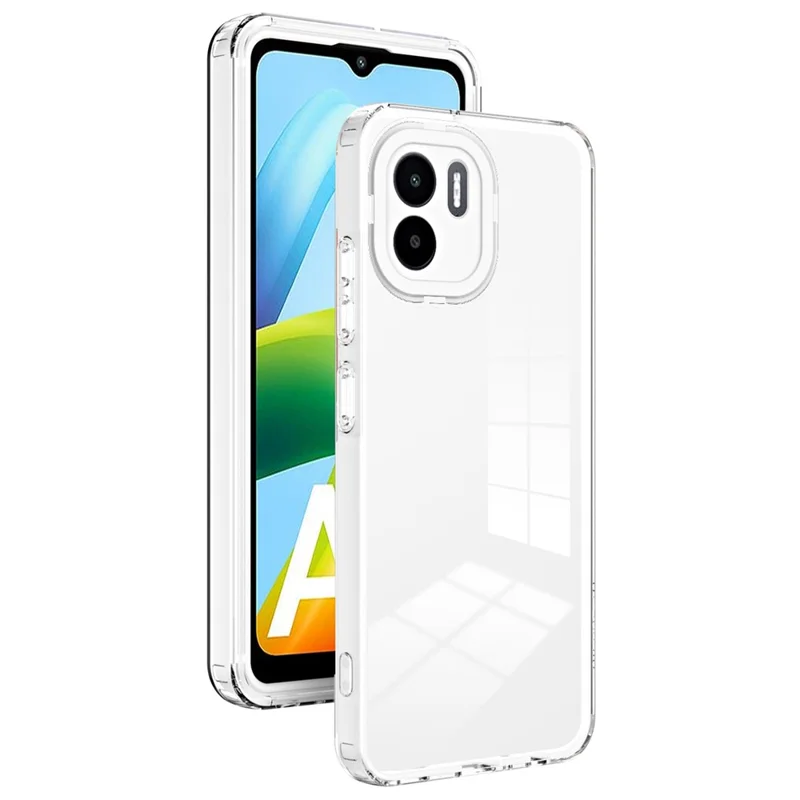 Scratch-proof Cover for Xiaomi Redmi A1 4G / A2 4G , 3-in-1 Clear TPU Backplate + PC Frame + PC Camera Protection Ring Phone Back Case - White