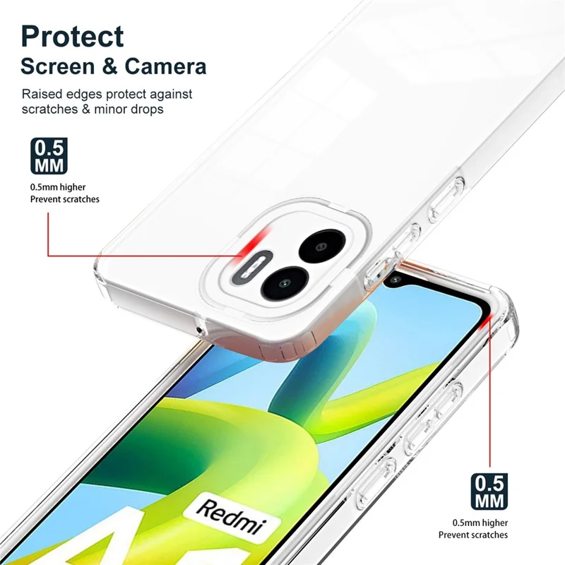 Scratch-proof Cover for Xiaomi Redmi A1 4G / A2 4G , 3-in-1 Clear TPU Backplate + PC Frame + PC Camera Protection Ring Phone Back Case - White