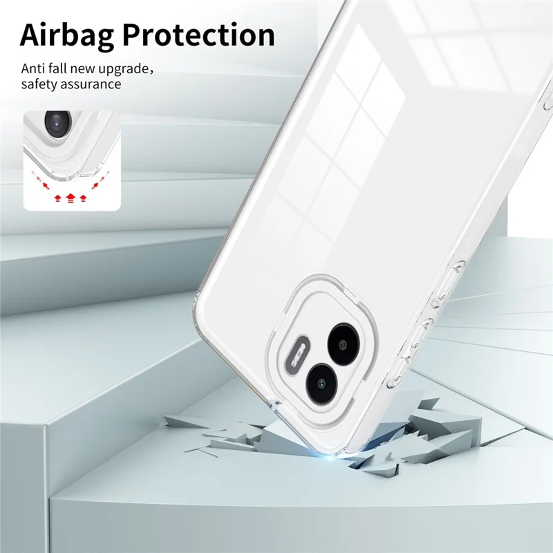 Scratch-proof Cover for Xiaomi Redmi A1 4G / A2 4G , 3-in-1 Clear TPU Backplate + PC Frame + PC Camera Protection Ring Phone Back Case - White