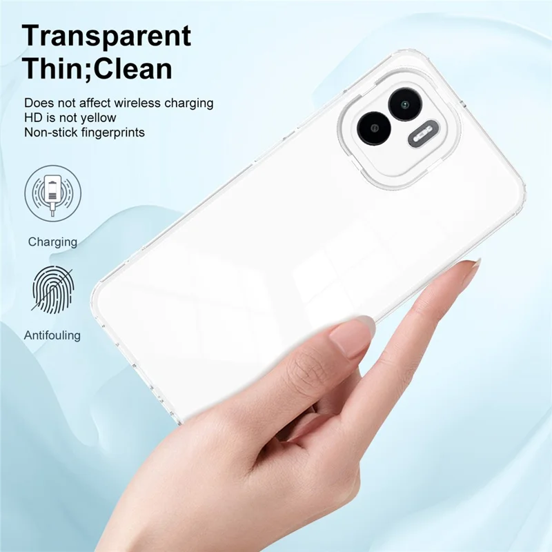 Scratch-proof Cover for Xiaomi Redmi A1 4G / A2 4G , 3-in-1 Clear TPU Backplate + PC Frame + PC Camera Protection Ring Phone Back Case - White