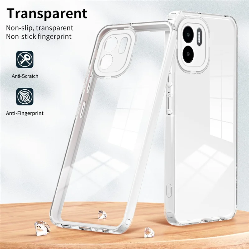Scratch-proof Cover for Xiaomi Redmi A1 4G / A2 4G , 3-in-1 Clear TPU Backplate + PC Frame + PC Camera Protection Ring Phone Back Case - White