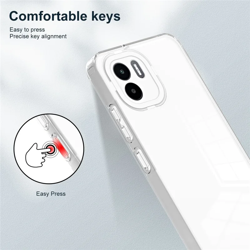 Scratch-proof Cover for Xiaomi Redmi A1 4G / A2 4G , 3-in-1 Clear TPU Backplate + PC Frame + PC Camera Protection Ring Phone Back Case - White