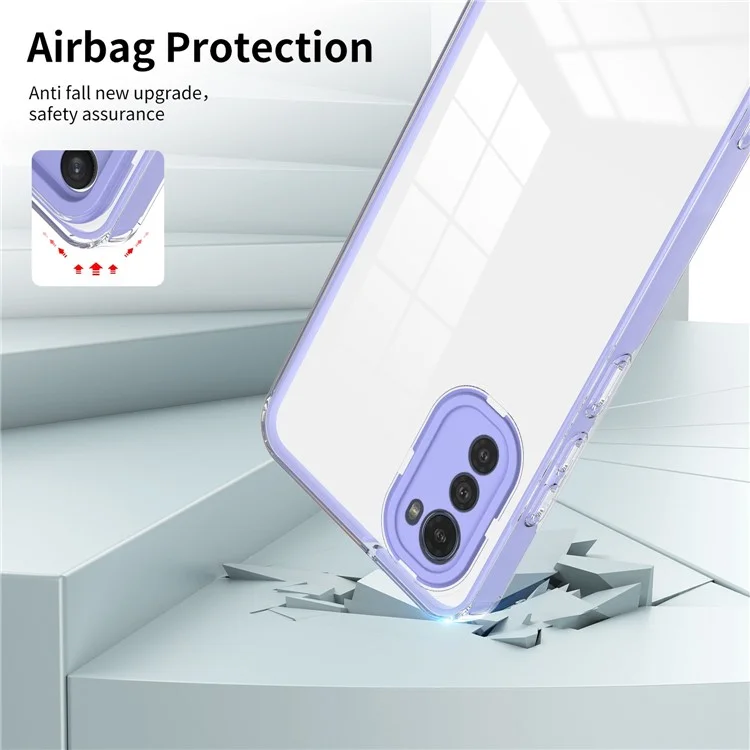 Cubierta a Prueba de Choque Para Motorola Moto E32 4G, Placa Trasera de TPU Transparente 3 en 1 + Marco de PC + PC Camera Protección de la Cámara Anillo Back Case - Violeta