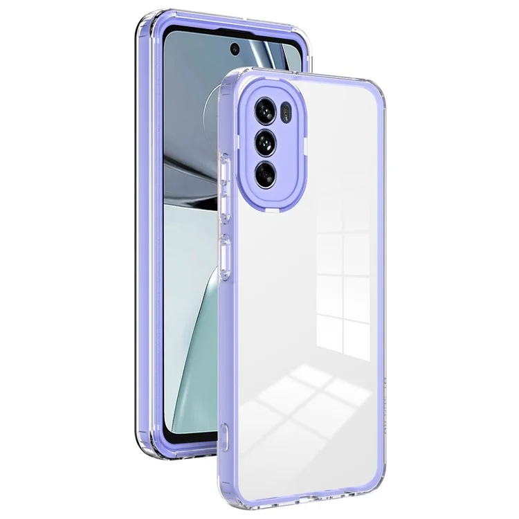 Cellphone Cover for Motorola Moto G62 5G, 3-in-1 Clear TPU Backplate + PC Frame + PC Camera Protection Ring Phone Back Case - Purple