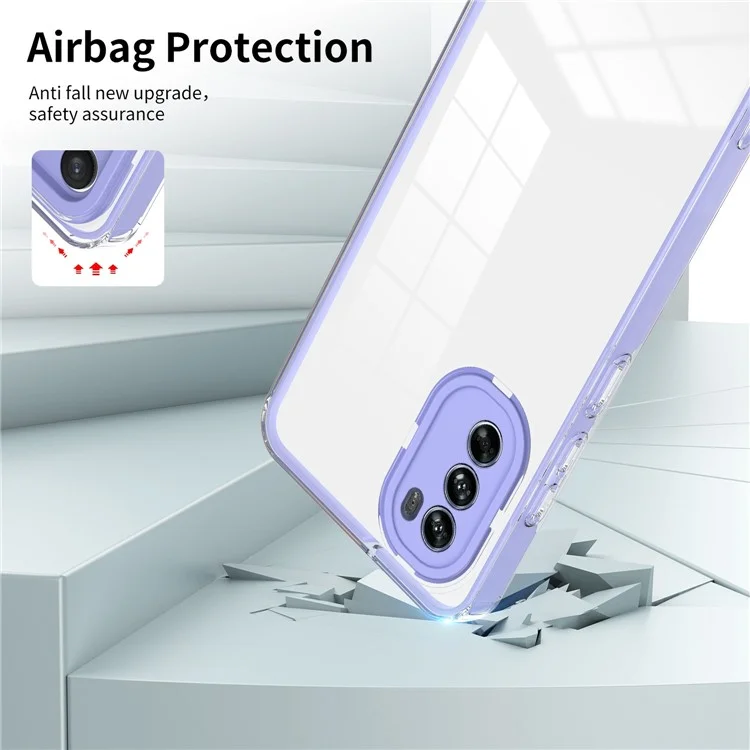 Cellphone Cover for Motorola Moto G62 5G, 3-in-1 Clear TPU Backplate + PC Frame + PC Camera Protection Ring Phone Back Case - Purple