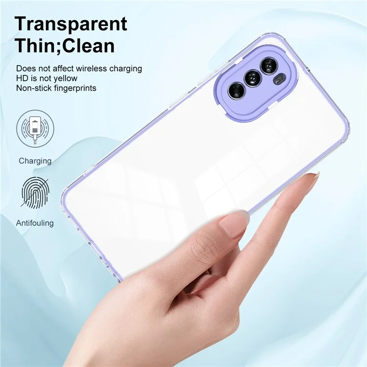 Cellphone Cover for Motorola Moto G62 5G, 3-in-1 Clear TPU Backplate + PC Frame + PC Camera Protection Ring Phone Back Case - Purple