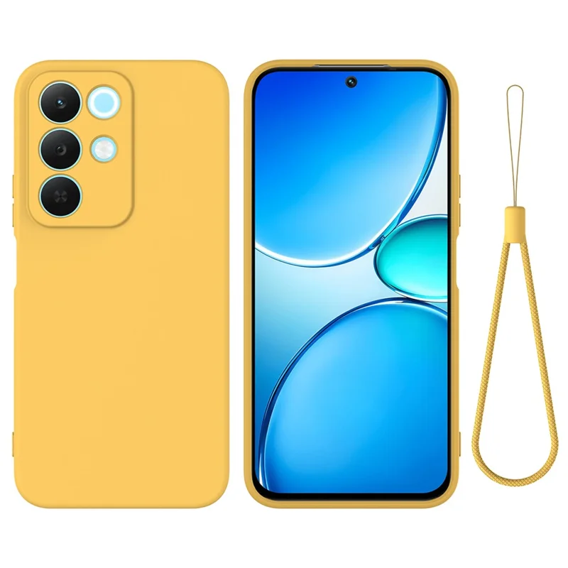 For Realme 15x (India) 5G / C85 4G Liquid Silicone Case Phone Back Cover with Hand Strap - Yellow