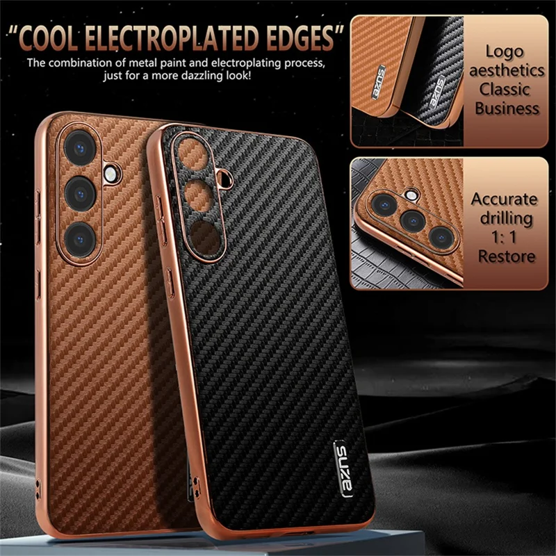AZNS Funda para Samsung Galaxy S26 / S26 Pro, carcasa con textura de fibra de carbono, acabado galvanizado, cubierta de teléfono de PU + TPU - Negro