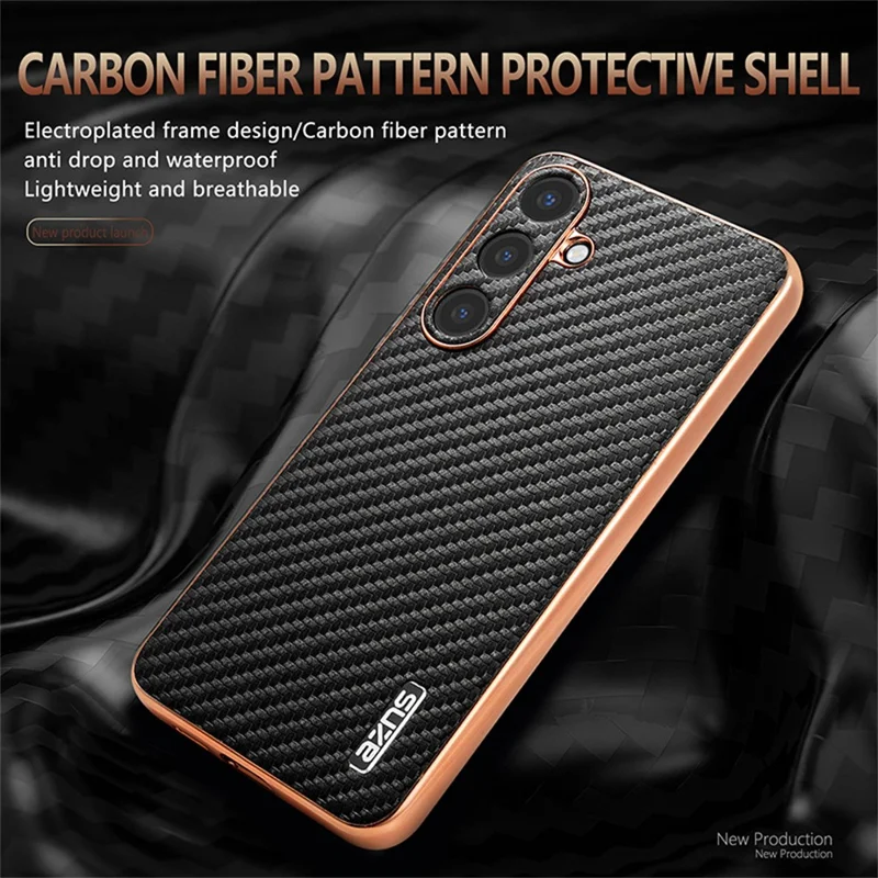 Capa AZNS para Samsung Galaxy S26+ com Textura de Fibra de Carbono e Galvanização, Capa de Telemóvel em PU + TPU - Preto