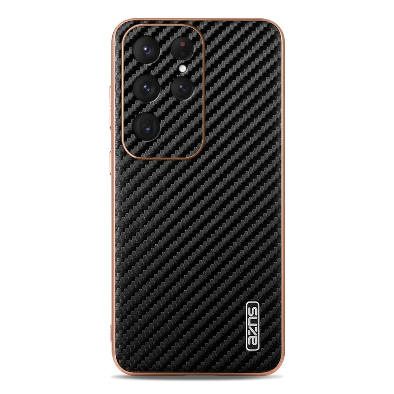 AZNS Чехол для Samsung Galaxy S26 Ultra, гальваническое покрытие, текстура углеродного волокна, чехол из искусственной кожи PU и термополиуретана TPU - черный