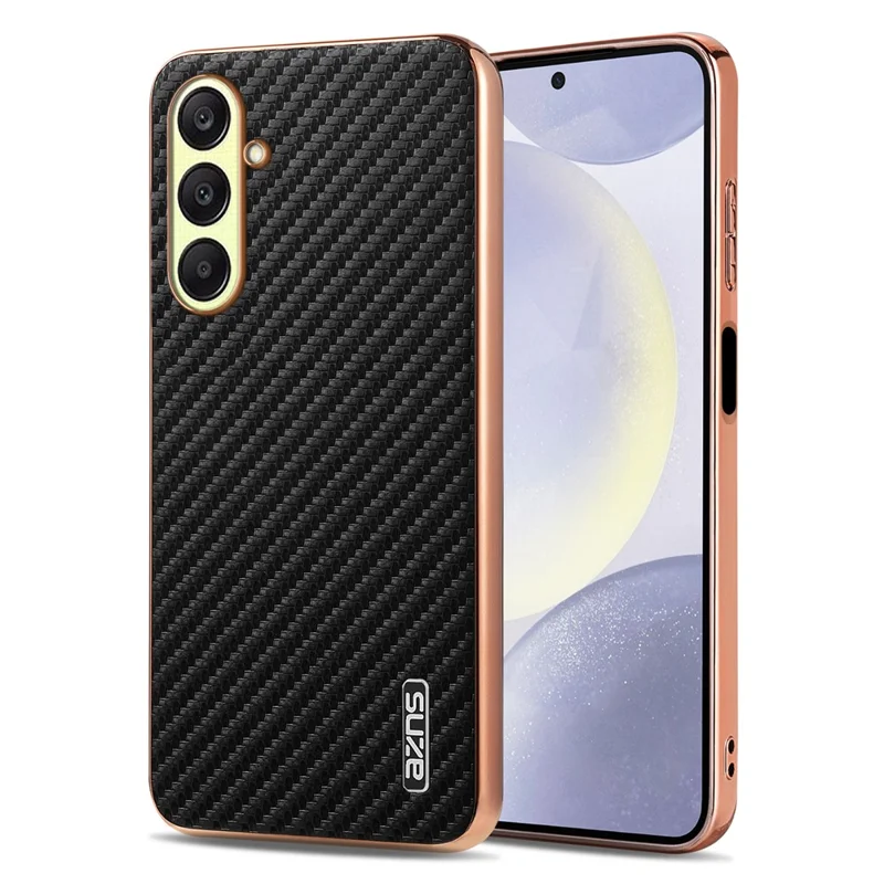 Funda AZNS para Samsung Galaxy A37 con acabado electrochapado y textura de fibra de carbono, carcasa de teléfono de PU + TPU - Negro