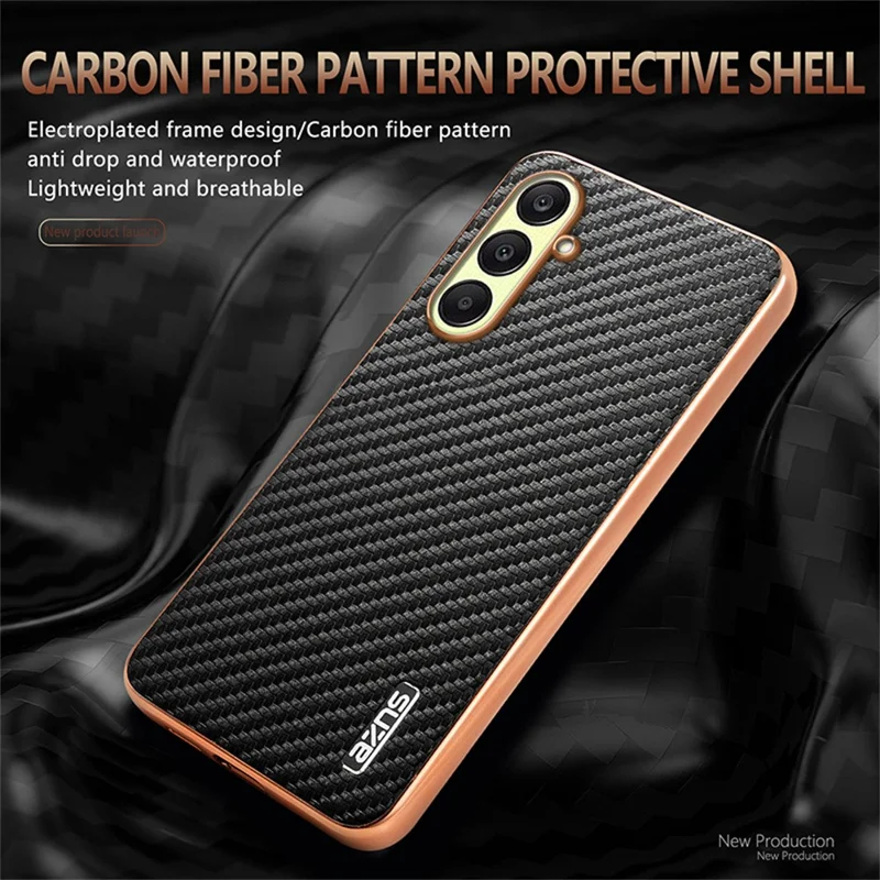 Funda AZNS para Samsung Galaxy A37 con acabado electrochapado y textura de fibra de carbono, carcasa de teléfono de PU + TPU - Negro
