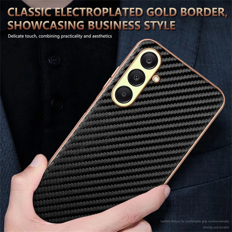 Funda AZNS para Samsung Galaxy A37 con acabado electrochapado y textura de fibra de carbono, carcasa de teléfono de PU + TPU - Negro