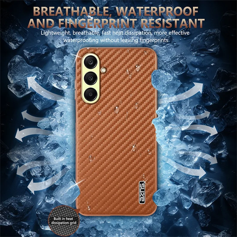 Funda AZNS para Samsung Galaxy A37 con acabado electrochapado y textura de fibra de carbono, carcasa de teléfono de PU + TPU - Negro