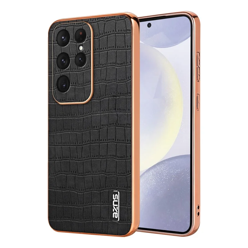Funda AZNS para Samsung Galaxy S26 Ultra, acabado electrochapado, textura de cocodrilo, cubierta de teléfono de PU + TPU - Negro