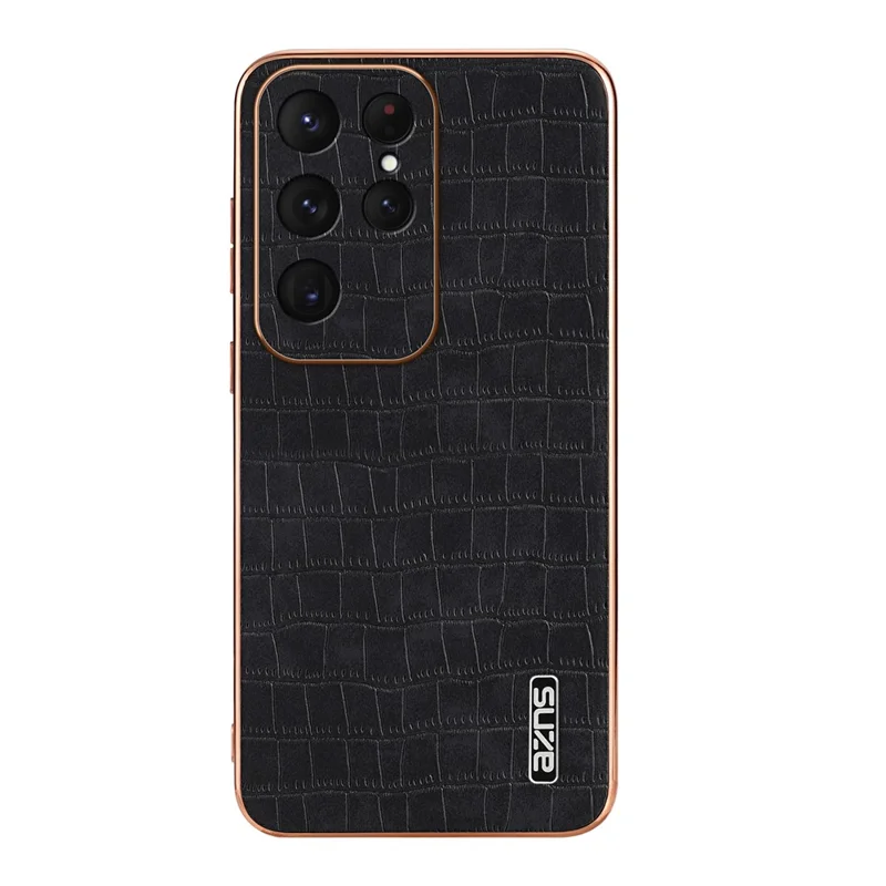 Funda AZNS para Samsung Galaxy S26 Ultra, acabado electrochapado, textura de cocodrilo, cubierta de teléfono de PU + TPU - Negro