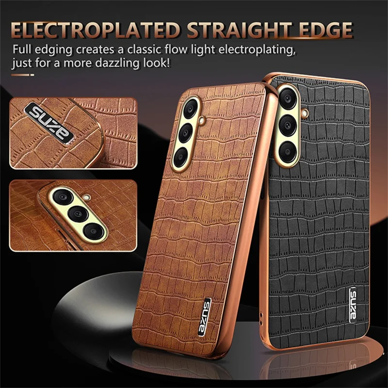 Capa AZNS para Samsung Galaxy A57 com Textura de Crocodilo e Eletroplacagem, Capa para Telemóvel em PU + TPU - Preto