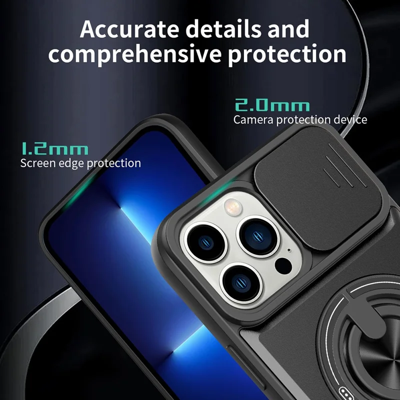 Custodia per iPhone 15 Pro Compatibile con MagSafe con Supporto ad Anello Pieghevole Cover per Telefono in TPU e PC con Scorriobiettivo per Fotocamera - Nero