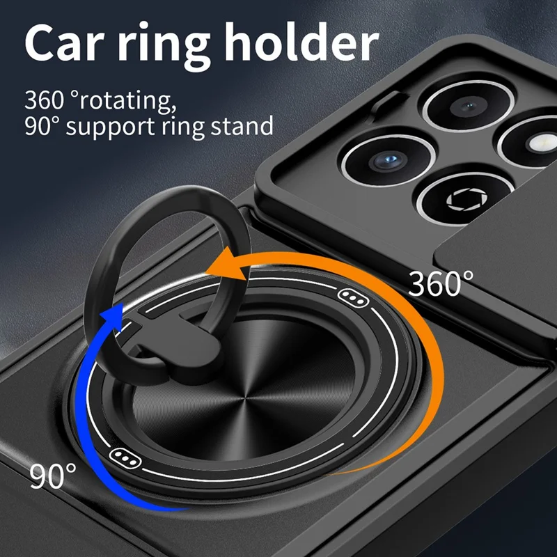 Phone Case For Honor X7c 5G  /  4G  /  200 Smart 5G Compatible with MagSafe Ring Holder Foldable Kickstand TPU PC Cover with Camera Lens Slider - Black