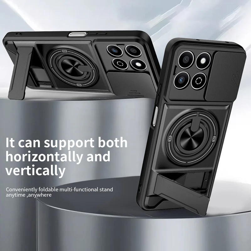 Phone Case For Honor X7c 5G  /  4G  /  200 Smart 5G Compatible with MagSafe Ring Holder Foldable Kickstand TPU PC Cover with Camera Lens Slider - Black