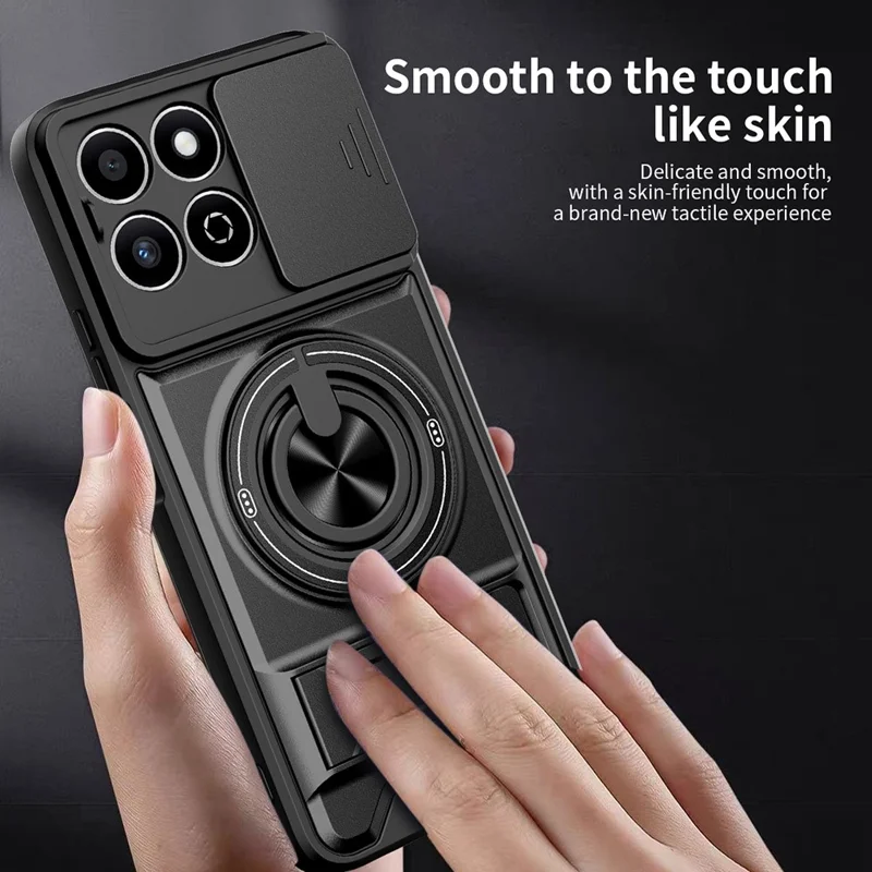 Phone Case For Honor X7c 5G  /  4G  /  200 Smart 5G Compatible with MagSafe Ring Holder Foldable Kickstand TPU PC Cover with Camera Lens Slider - Black