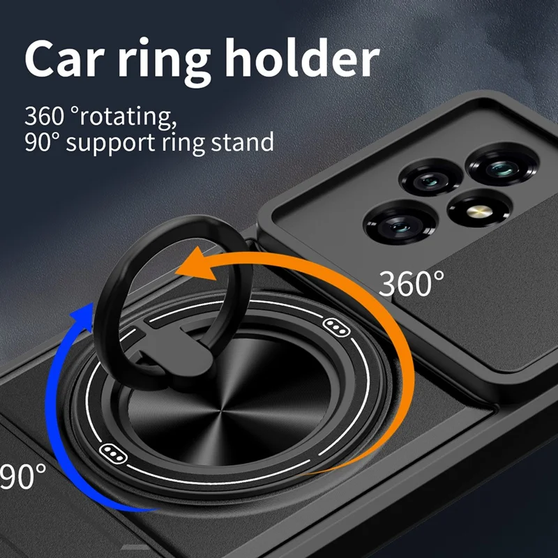 Чехол магнитный для Honor 200 5G с кольцом-держателем, складной подставкой, слайдером объектива из ТПУ и поликарбоната - черный