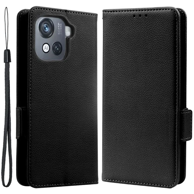 For Blackview Oscal C80 4G PU Leather Litchi Texture Smooth Wallet Case Stand Dual Magnetic Clasp Protective Phone Cover with Strap - Black