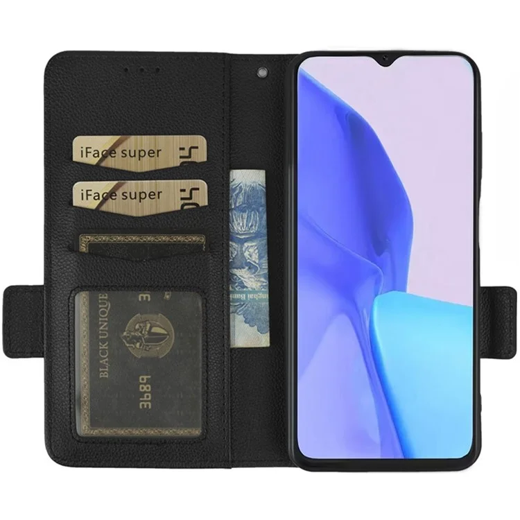 For Blackview Oscal C80 4G PU Leather Litchi Texture Smooth Wallet Case Stand Dual Magnetic Clasp Protective Phone Cover with Strap - Black