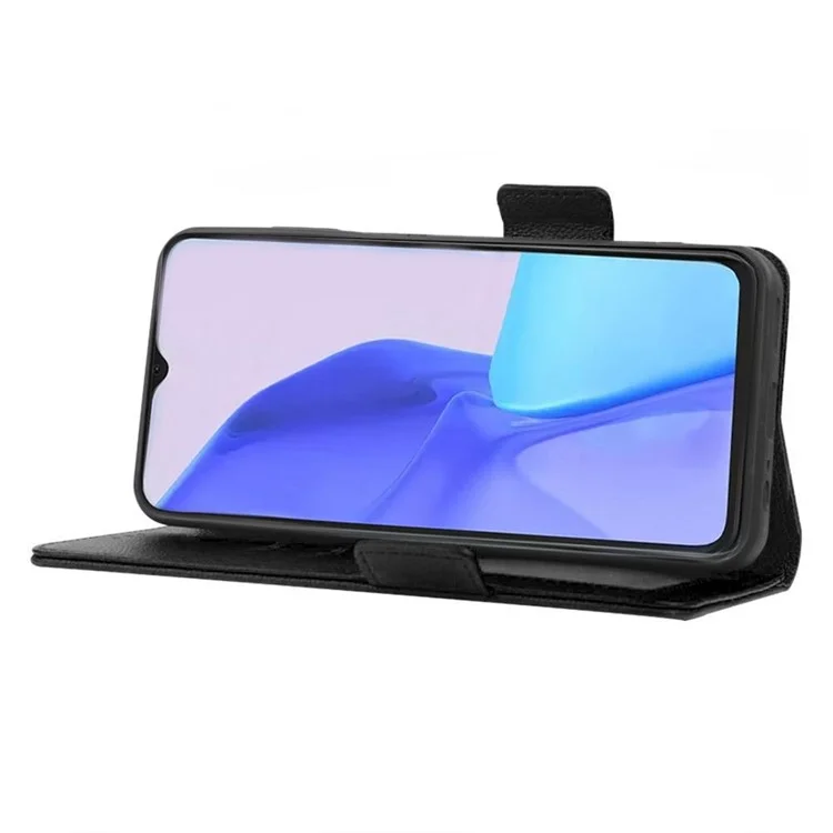 For Blackview Oscal C80 4G PU Leather Litchi Texture Smooth Wallet Case Stand Dual Magnetic Clasp Protective Phone Cover with Strap - Black