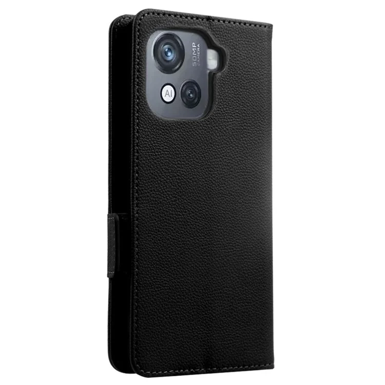 For Blackview Oscal C80 4G PU Leather Litchi Texture Smooth Wallet Case Stand Dual Magnetic Clasp Protective Phone Cover with Strap - Black