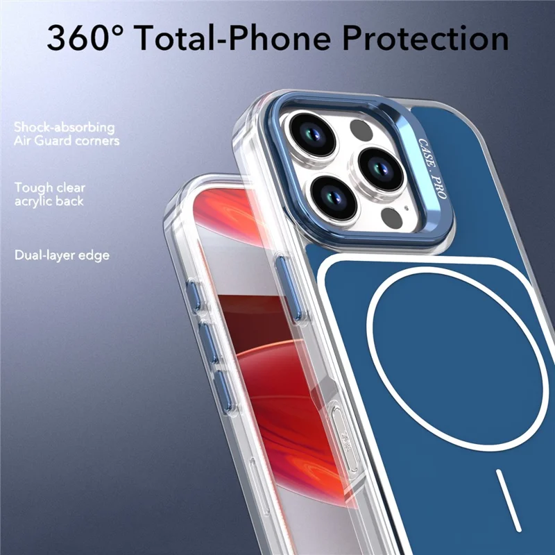 For iPhone 16 Pro Max Case Compatible with MagSafe Lens Kickstand TPU Acrylic Phone Cover with Matching Hand Strap - Blue