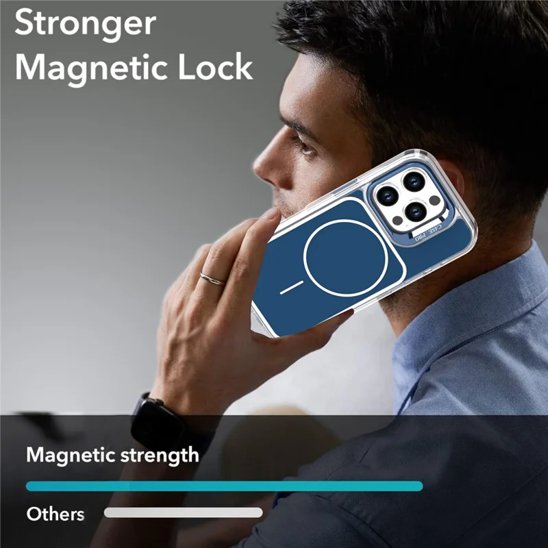 For iPhone 16 Pro Max Case Compatible with MagSafe Lens Kickstand TPU Acrylic Phone Cover with Matching Hand Strap - Blue