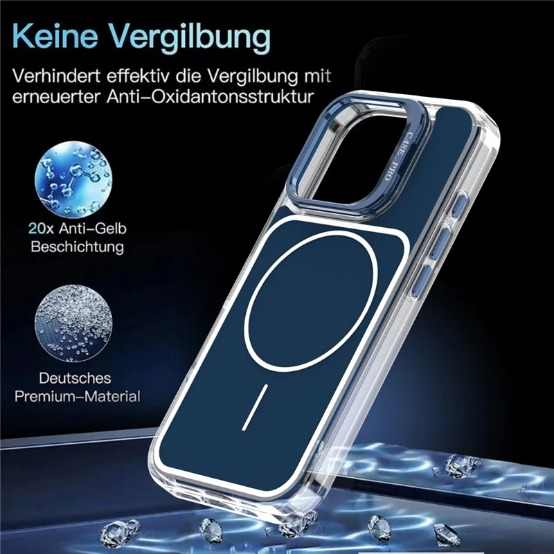 For iPhone 16 Pro Max Case Compatible with MagSafe Lens Kickstand TPU Acrylic Phone Cover with Matching Hand Strap - Blue