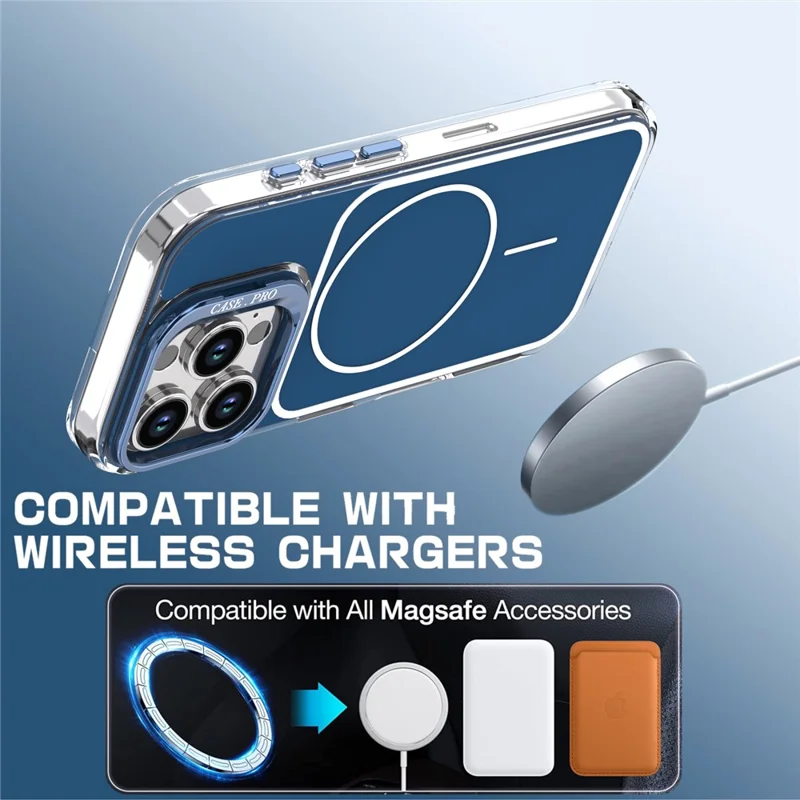 For iPhone 16 Pro Max Case Compatible with MagSafe Lens Kickstand TPU Acrylic Phone Cover with Matching Hand Strap - Blue