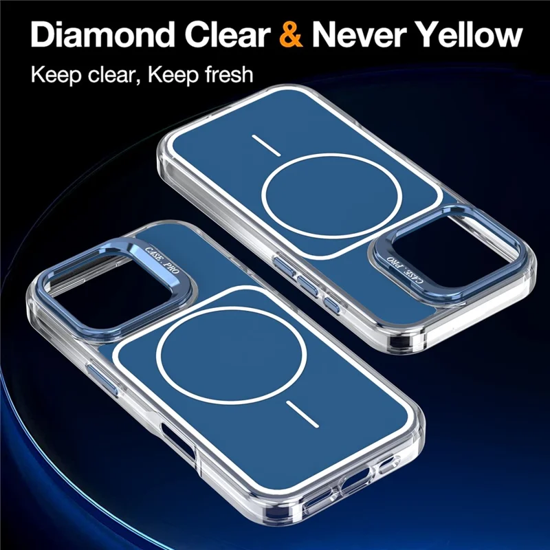 For iPhone 16 Pro Max Case Compatible with MagSafe Lens Kickstand TPU Acrylic Phone Cover with Matching Hand Strap - Blue