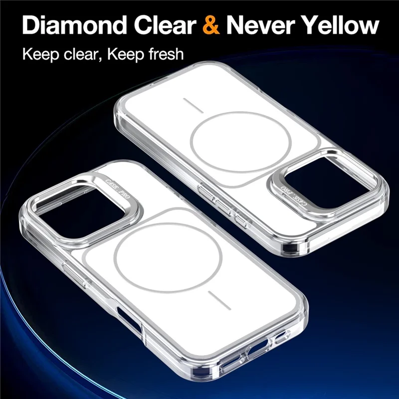 For iPhone 16 Pro Case Compatible with MagSafe Lens Kickstand TPU Acrylic Phone Cover with Matching Hand Strap - White