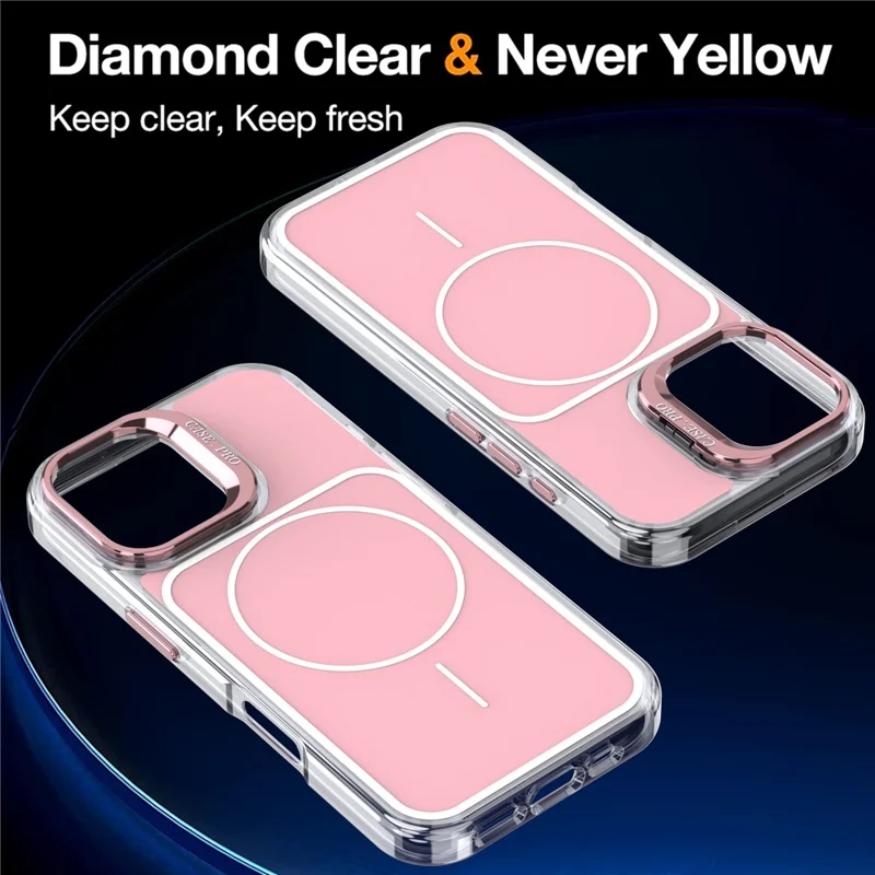 For iPhone 16 Plus Case Compatible with MagSafe Lens Kickstand TPU Acrylic Phone Cover with Matching Hand Strap - Pink