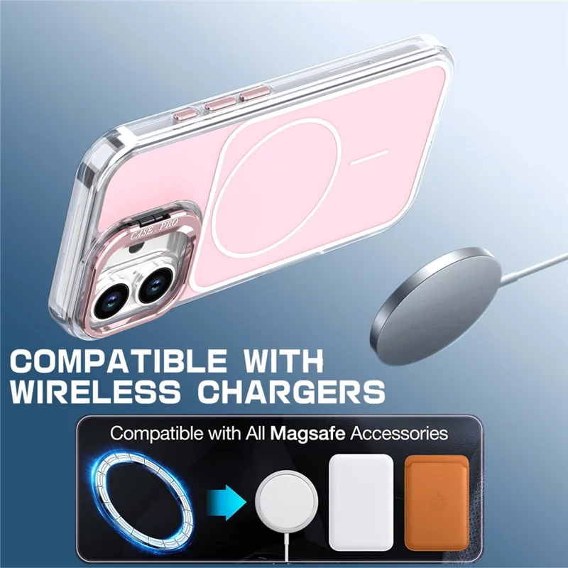 For iPhone 16 Plus Case Compatible with MagSafe Lens Kickstand TPU Acrylic Phone Cover with Matching Hand Strap - Pink