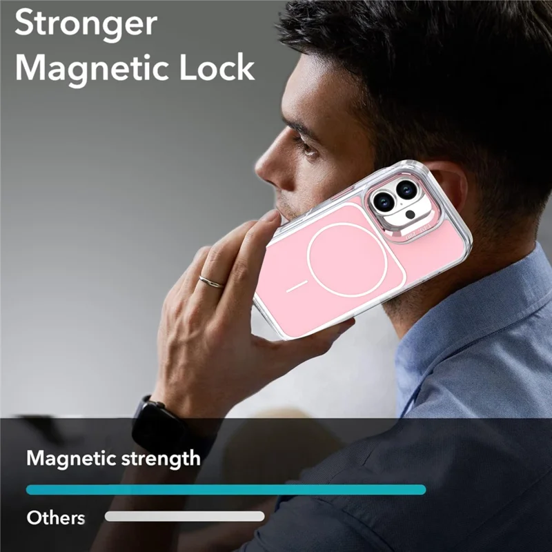 For iPhone 16 Plus Case Compatible with MagSafe Lens Kickstand TPU Acrylic Phone Cover with Matching Hand Strap - Pink