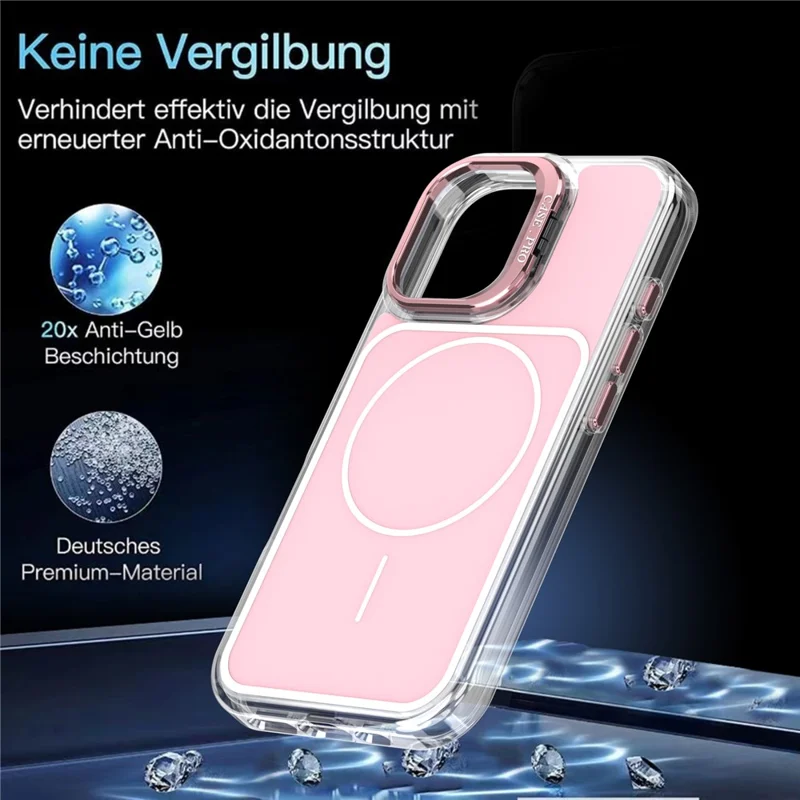 For iPhone 16 Plus Case Compatible with MagSafe Lens Kickstand TPU Acrylic Phone Cover with Matching Hand Strap - Pink