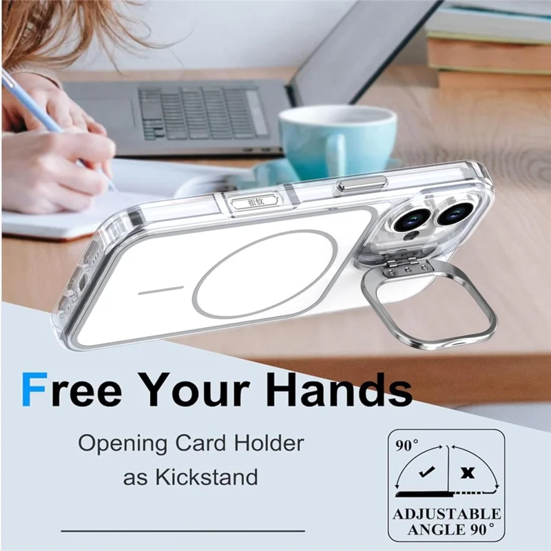 For iPhone 16 Case Compatible with MagSafe Lens Kickstand TPU Acrylic Phone Cover with Matching Hand Strap - White