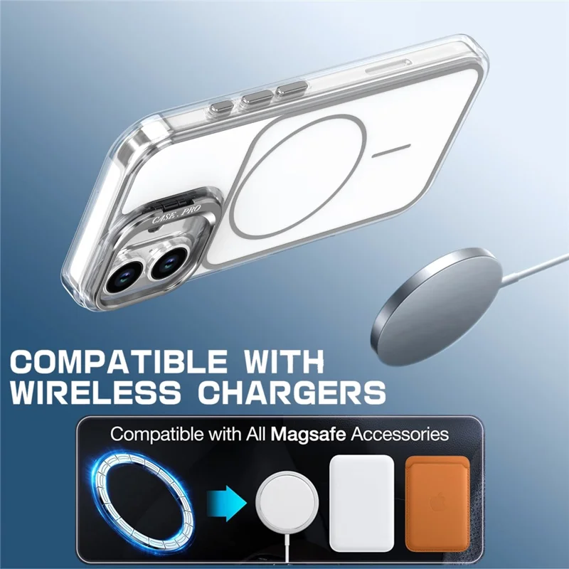 For iPhone 16 Case Compatible with MagSafe Lens Kickstand TPU Acrylic Phone Cover with Matching Hand Strap - White