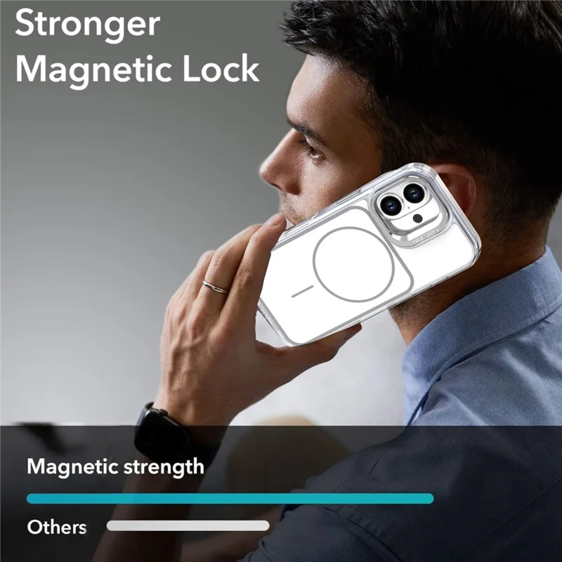 For iPhone 16 Case Compatible with MagSafe Lens Kickstand TPU Acrylic Phone Cover with Matching Hand Strap - White