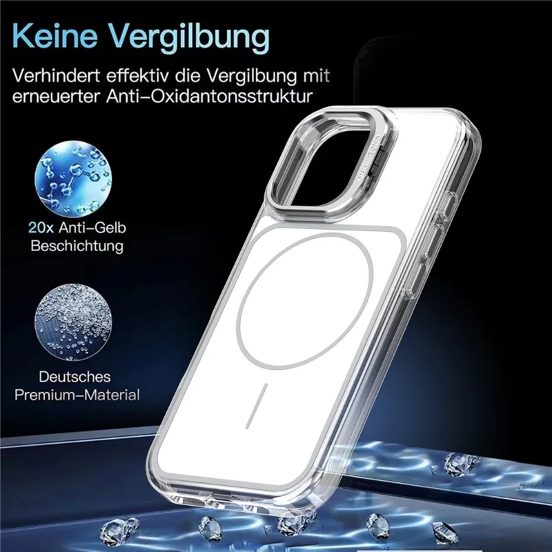 For iPhone 16 Case Compatible with MagSafe Lens Kickstand TPU Acrylic Phone Cover with Matching Hand Strap - White