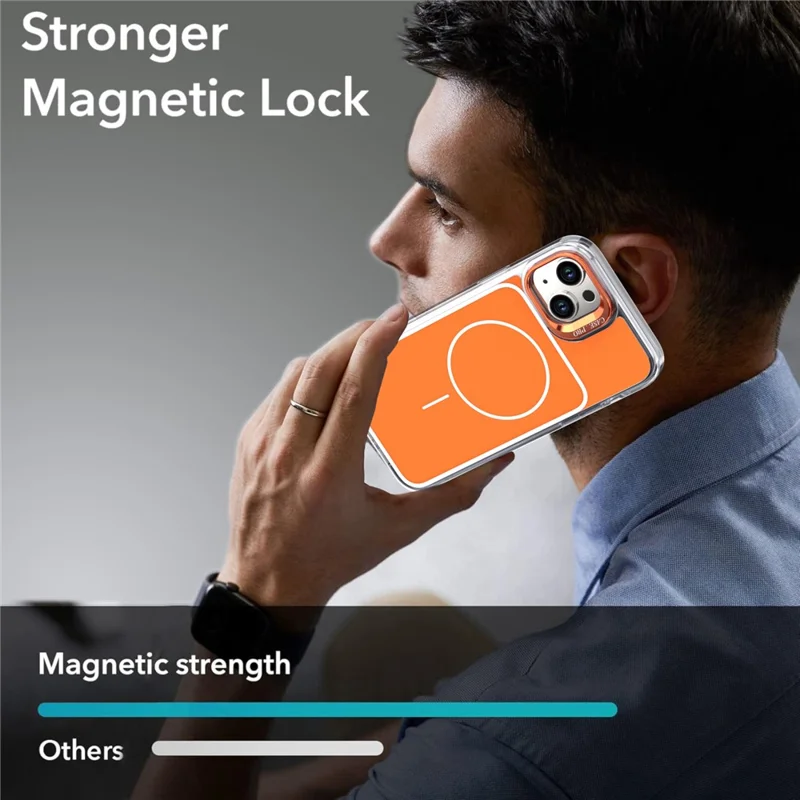 For iPhone 15 Case Compatible with MagSafe Lens Kickstand TPU Acrylic Phone Cover with Matching Hand Strap - Orange
