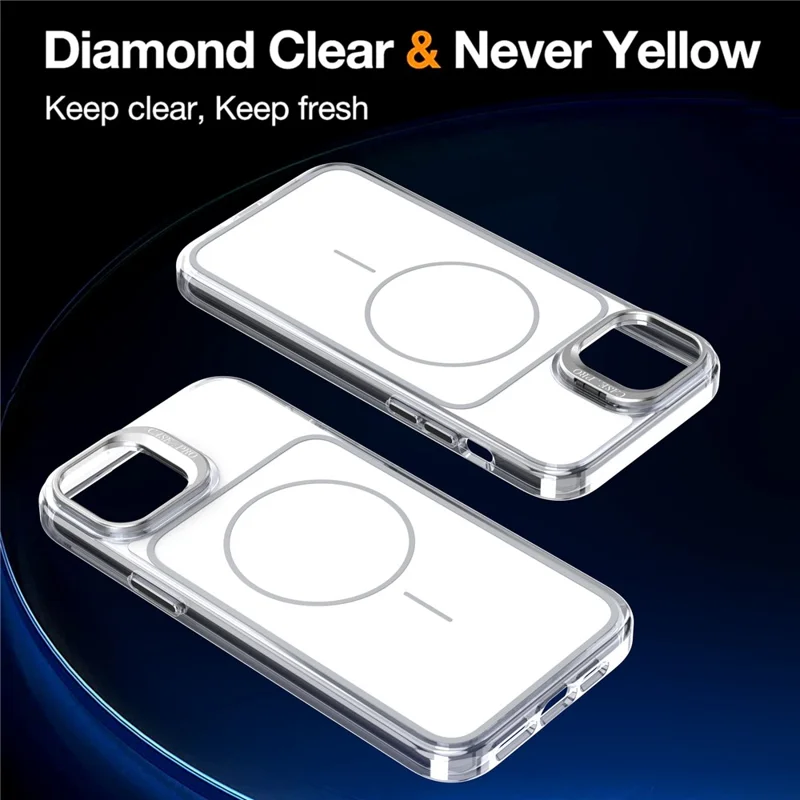 For iPhone 15 Plus Case Compatible with MagSafe Lens Kickstand TPU Acrylic Phone Cover with Matching Hand Strap - White