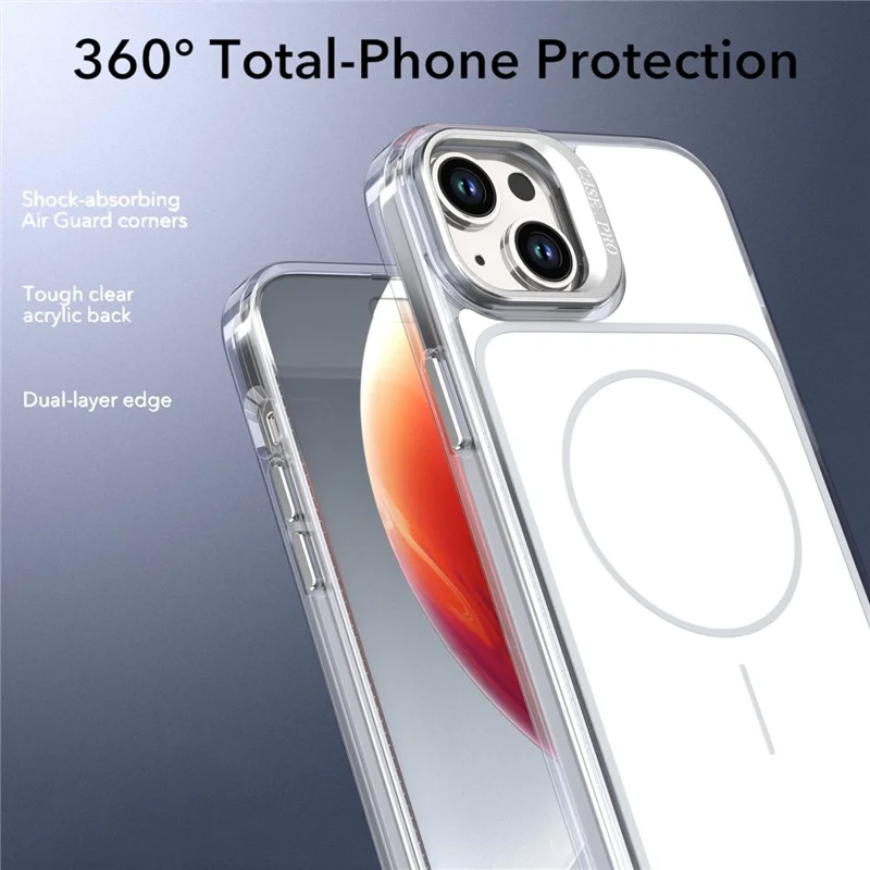 For iPhone 15 Plus Case Compatible with MagSafe Lens Kickstand TPU Acrylic Phone Cover with Matching Hand Strap - White